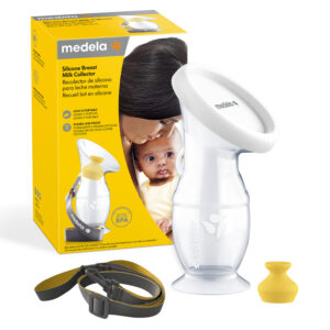 Medela Manual Breast Pump | Silicone Breastmilk Collector Picture of collector in front of packaging