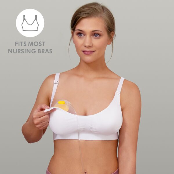 Woman in white nursing Bra with Solo hands-free